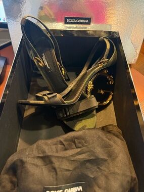 Dolce & Gabbana Black and Olive Green Camouflage Slingback Heels